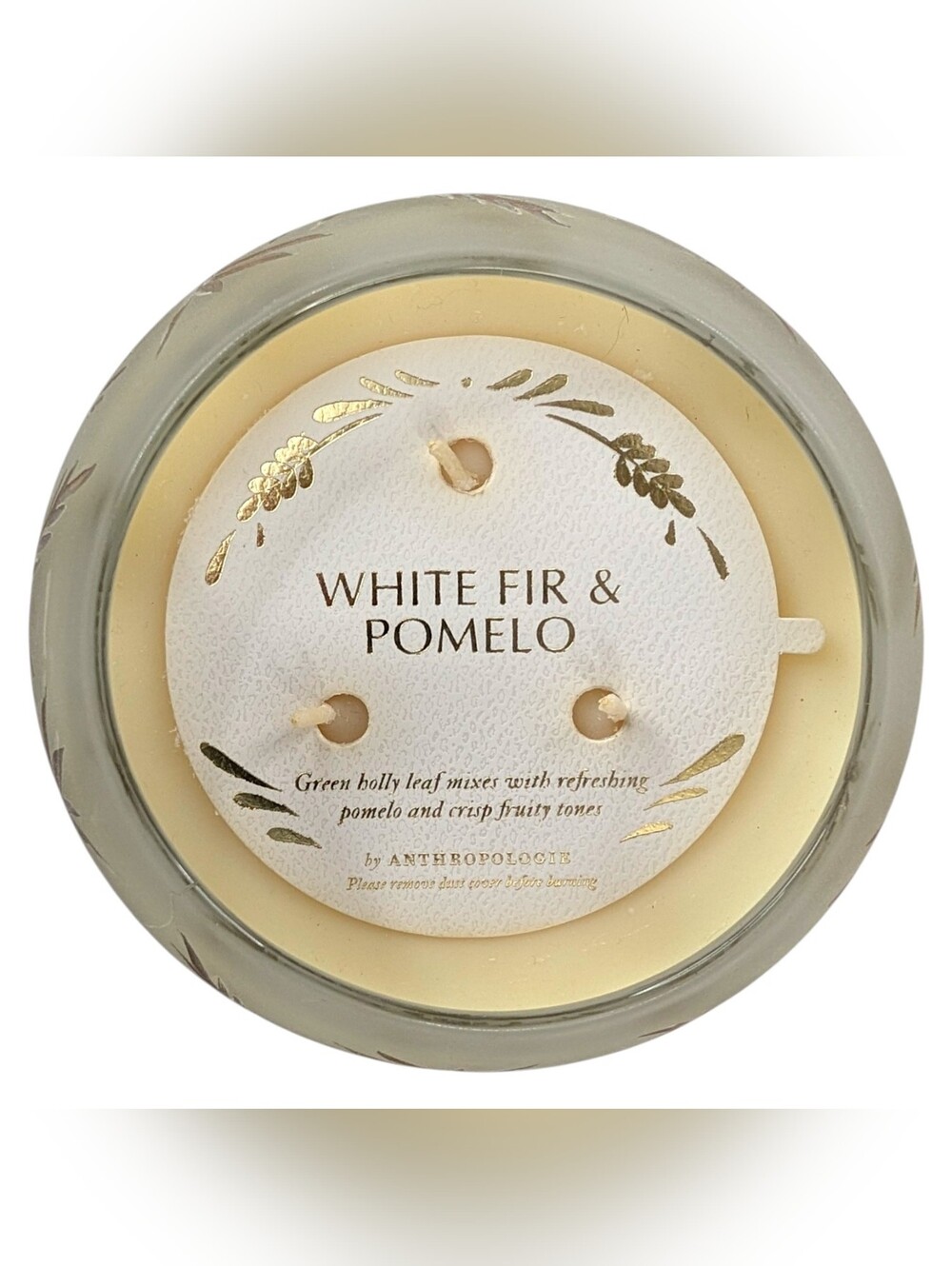 Anthropologie White Fir Pomelo Candle 3 Wick Gold Leaf Frosted Glass 31.75 oz - Picture 3 of 9